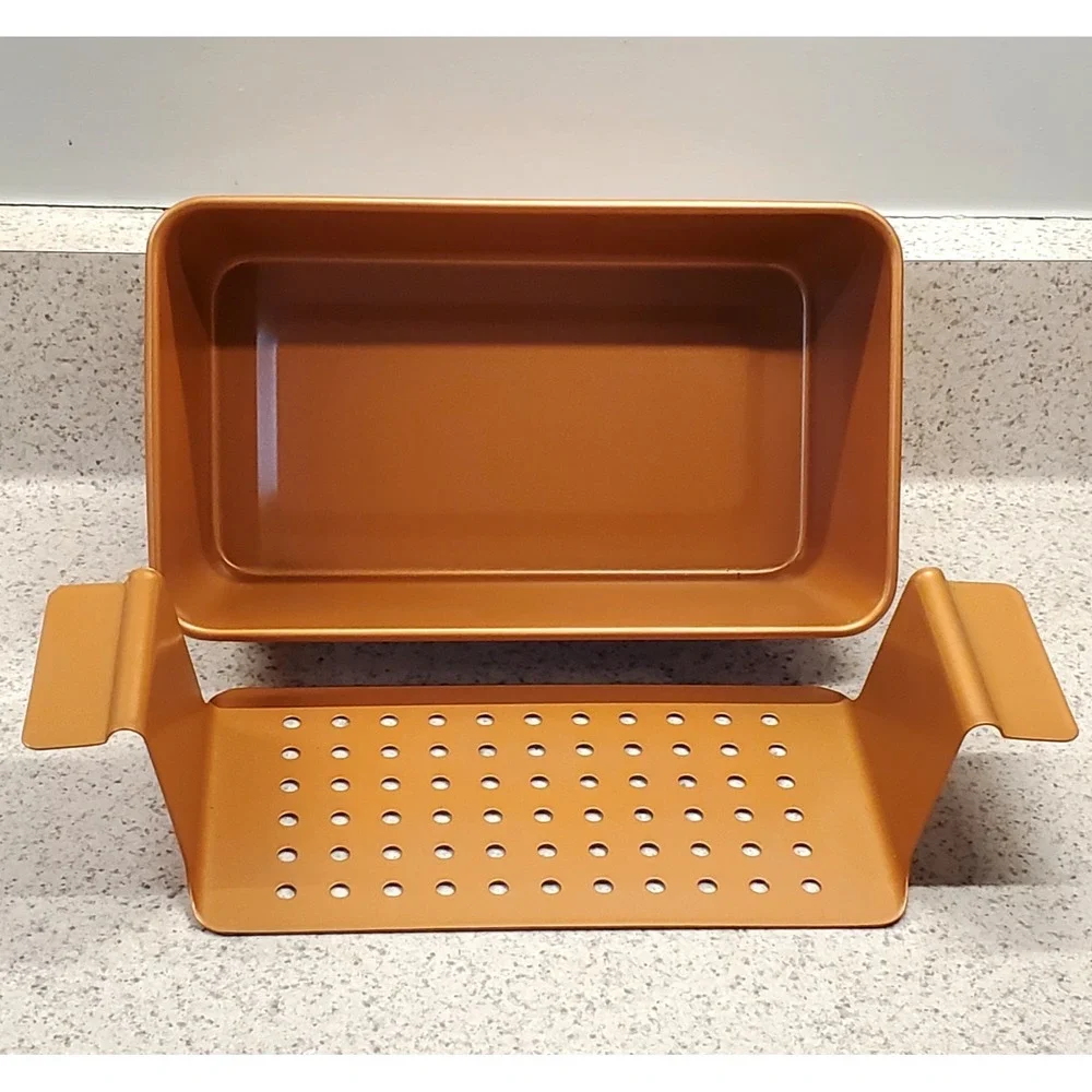 New Loaf Meatloaf Pan Removeable Drain Pan Non-Stick‎ Copper Coating 9 7/8x5 1/2